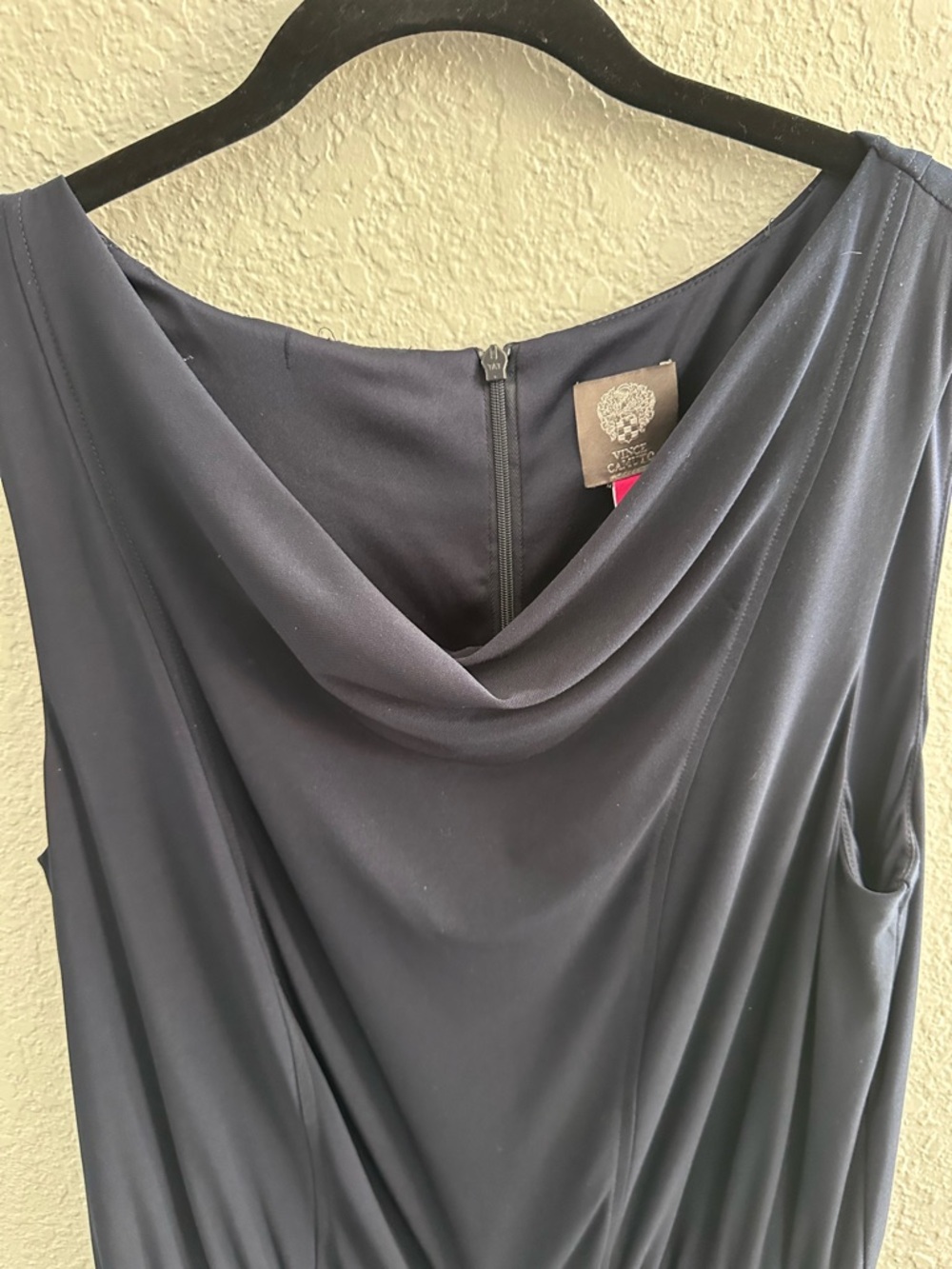 Vince Camuto Navy Sleeveless Jumpsuit Cowl Neck Elastic Waist Wide Leg Pants L - Picture 3 of 12